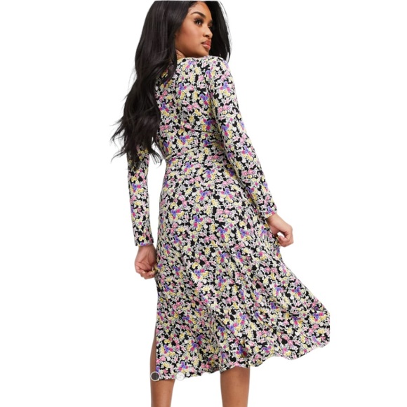 NEW! ASOS DESIGN Dress Long Sleeve Slit Front Midi Purple Ditsy Floral 6P - Picture 2 of 10